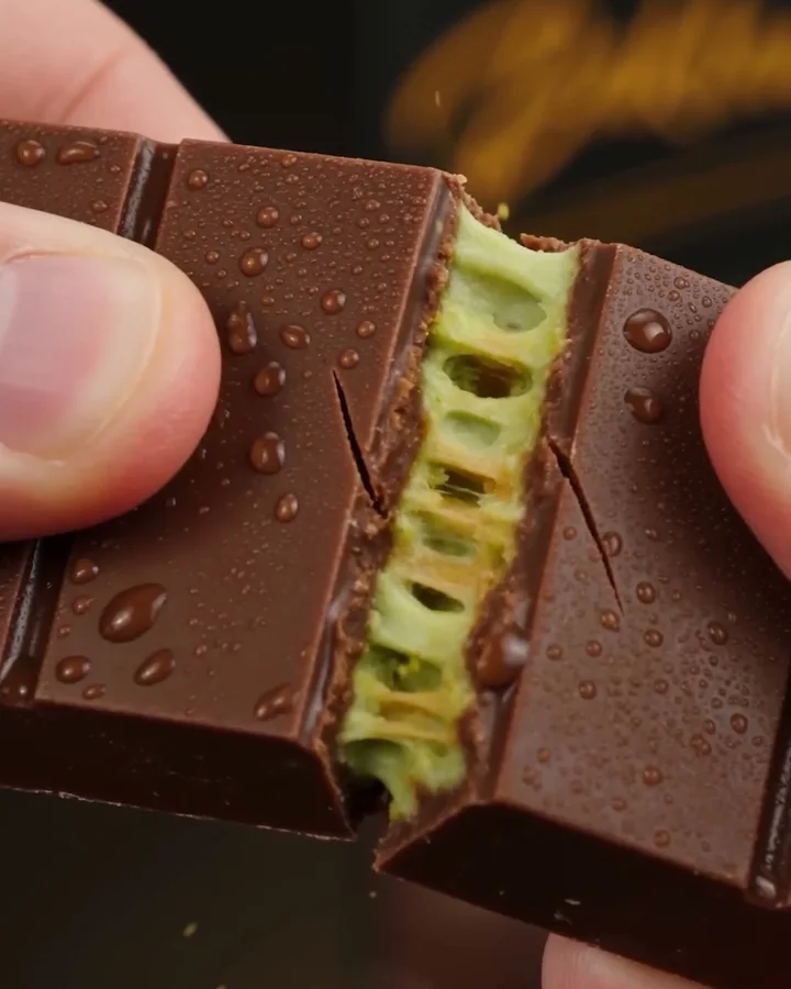 Eine Artu Baklava-Tafel wird durchgebrochen, innen Pistaziencreme